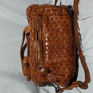 Langellotti Tobacco Woven‎ Leather 3 zip  satchel.